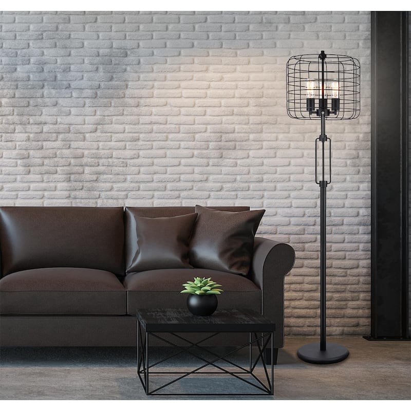 65"H black industrial wire cage floor lamp Bed Bath & Beyond 39742125